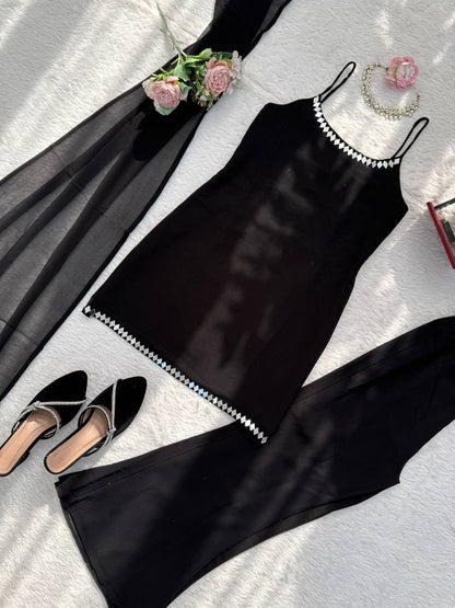 BLACK COLOR 90'S STYLE ICONIC KURTA SET