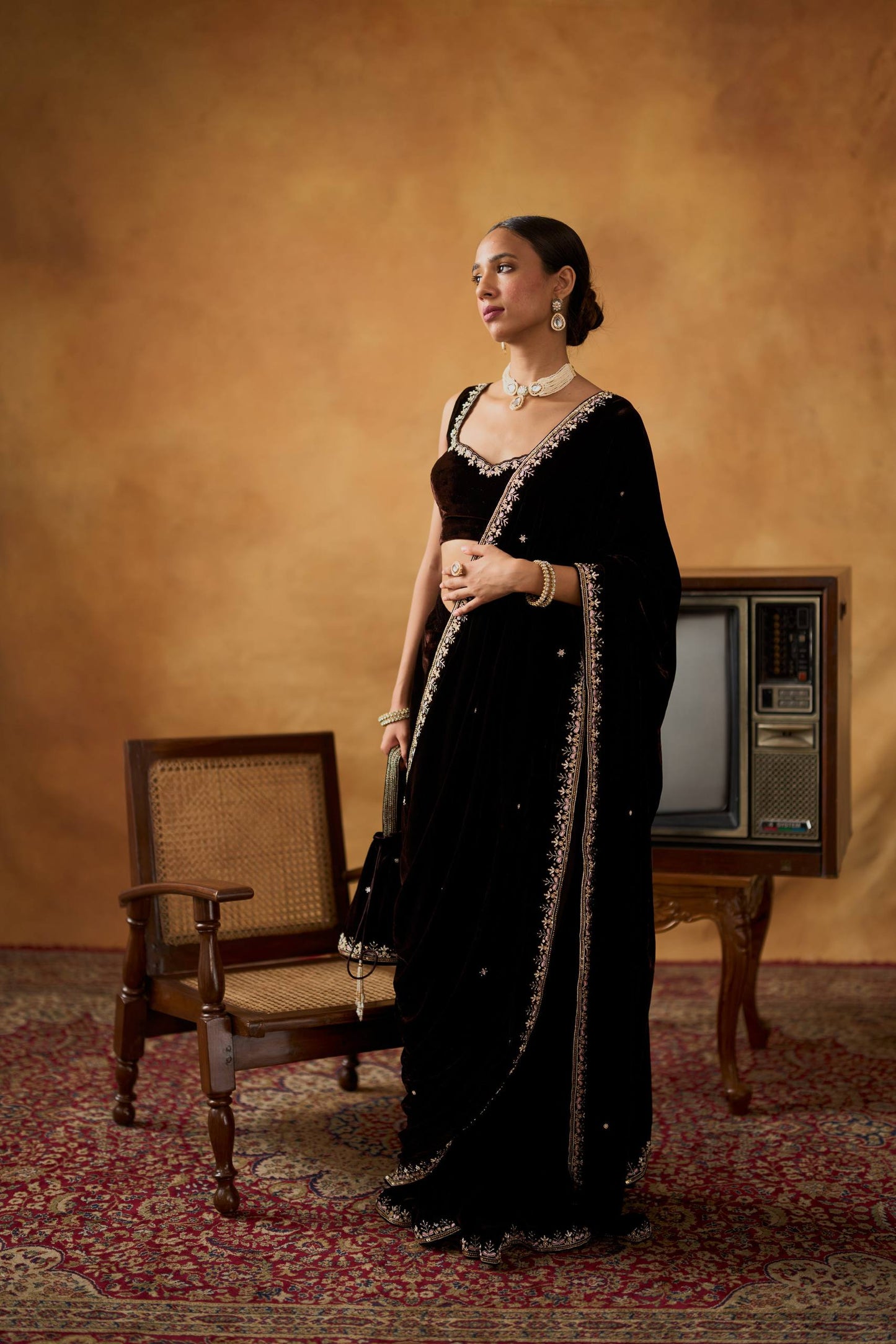 WEDDING SPECIAL VELVET SAREE WITH STITCHED BLOUSE
