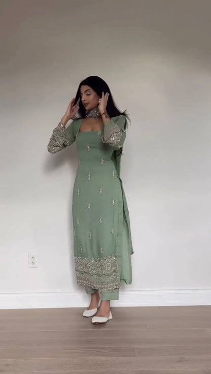 PISTA FAUX GEORGETTE BEAUTIFUL EMBROIDERED WORK SUIT SET