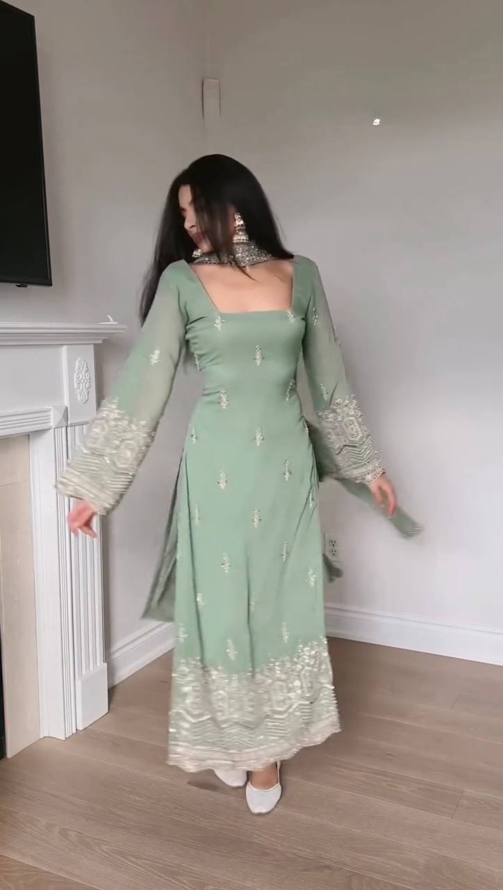 PISTA FAUX GEORGETTE BEAUTIFUL EMBROIDERED WORK SUIT SET