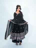 BLACK LUXE FENDY SILK ANARKALI GOWN SET