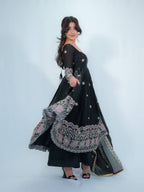 BLACK LUXE FENDY SILK ANARKALI GOWN SET