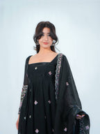 BLACK LUXE FENDY SILK ANARKALI GOWN SET