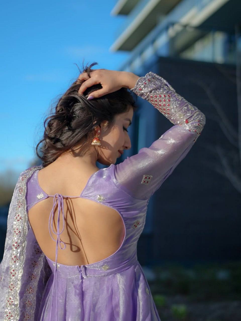 LAVENDER LUXE FENDY SILK ANARKALI GOWN SET