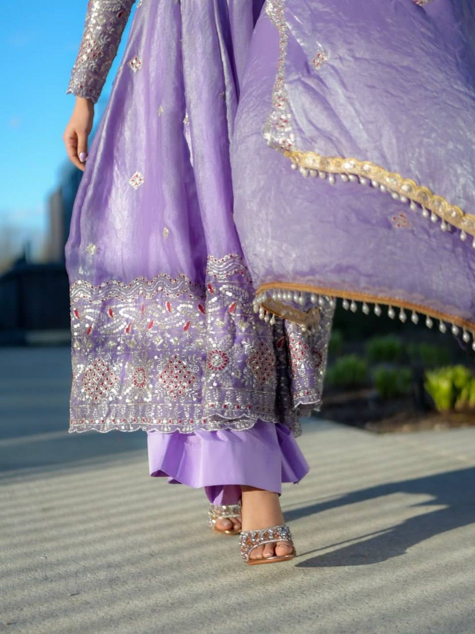 LAVENDER LUXE FENDY SILK ANARKALI GOWN SET