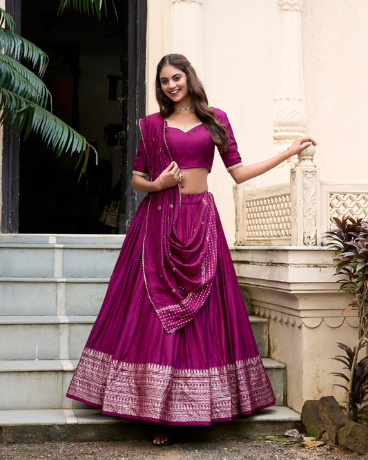 WINE COLOR CLASSIC SOUTH INDIAN LOOK CHANDERI SILK LEHENGA