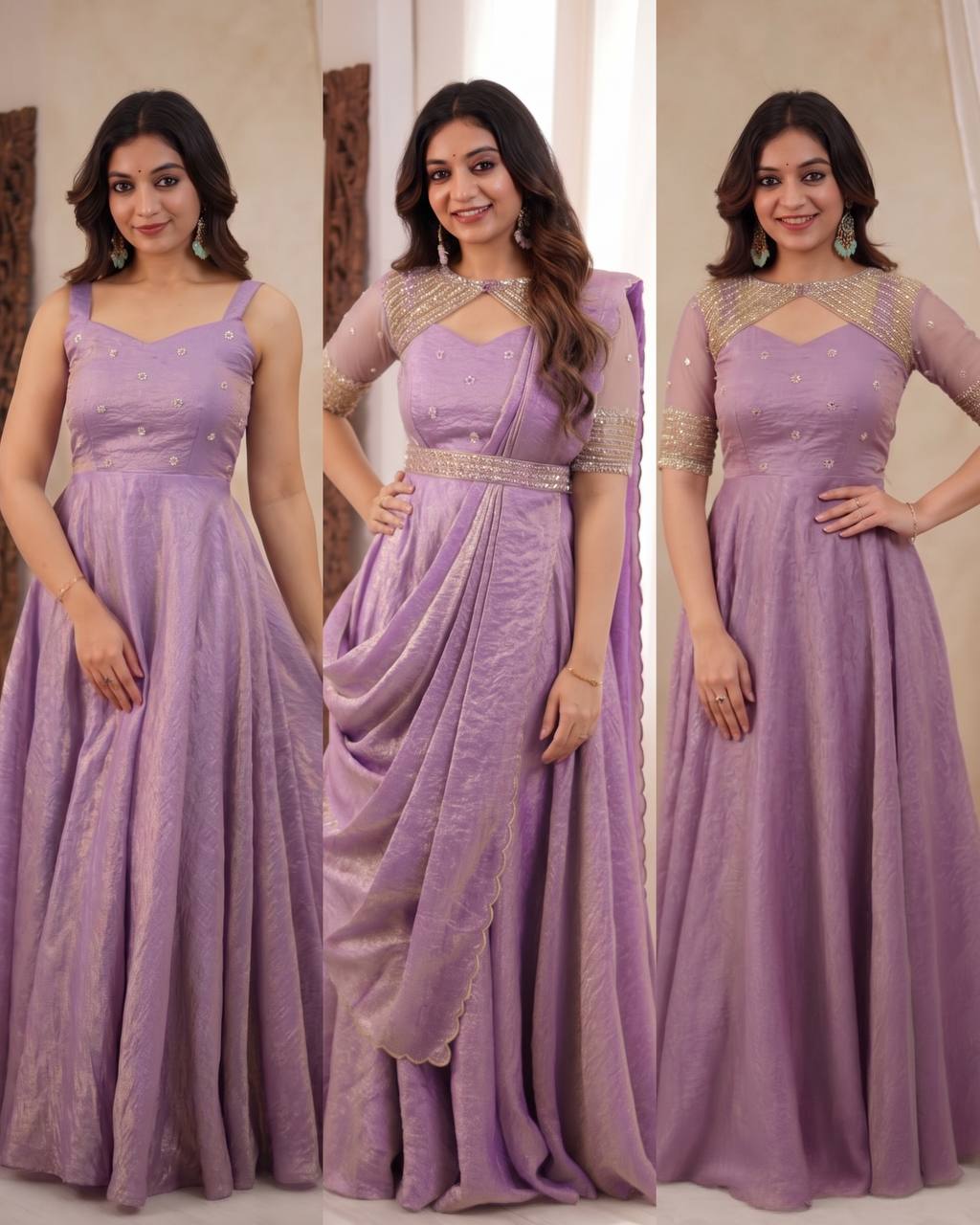 LAVENDER 3 IN 1 STYLE EMBROIDERED FLARED GOWN