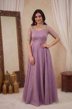 LAVENDER 3 IN 1 STYLE EMBROIDERED FLARED GOWN