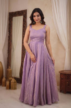 LAVENDER 3 IN 1 STYLE EMBROIDERED FLARED GOWN