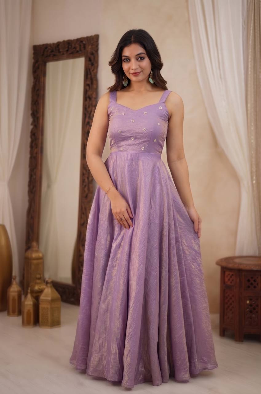LAVENDER 3 IN 1 STYLE EMBROIDERED FLARED GOWN