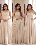 IVORY 3 IN 1 STYLE EMBROIDERED FLARED GOWN