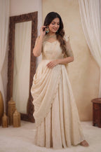 IVORY 3 IN 1 STYLE EMBROIDERED FLARED GOWN