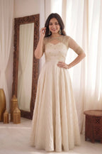 IVORY 3 IN 1 STYLE EMBROIDERED FLARED GOWN