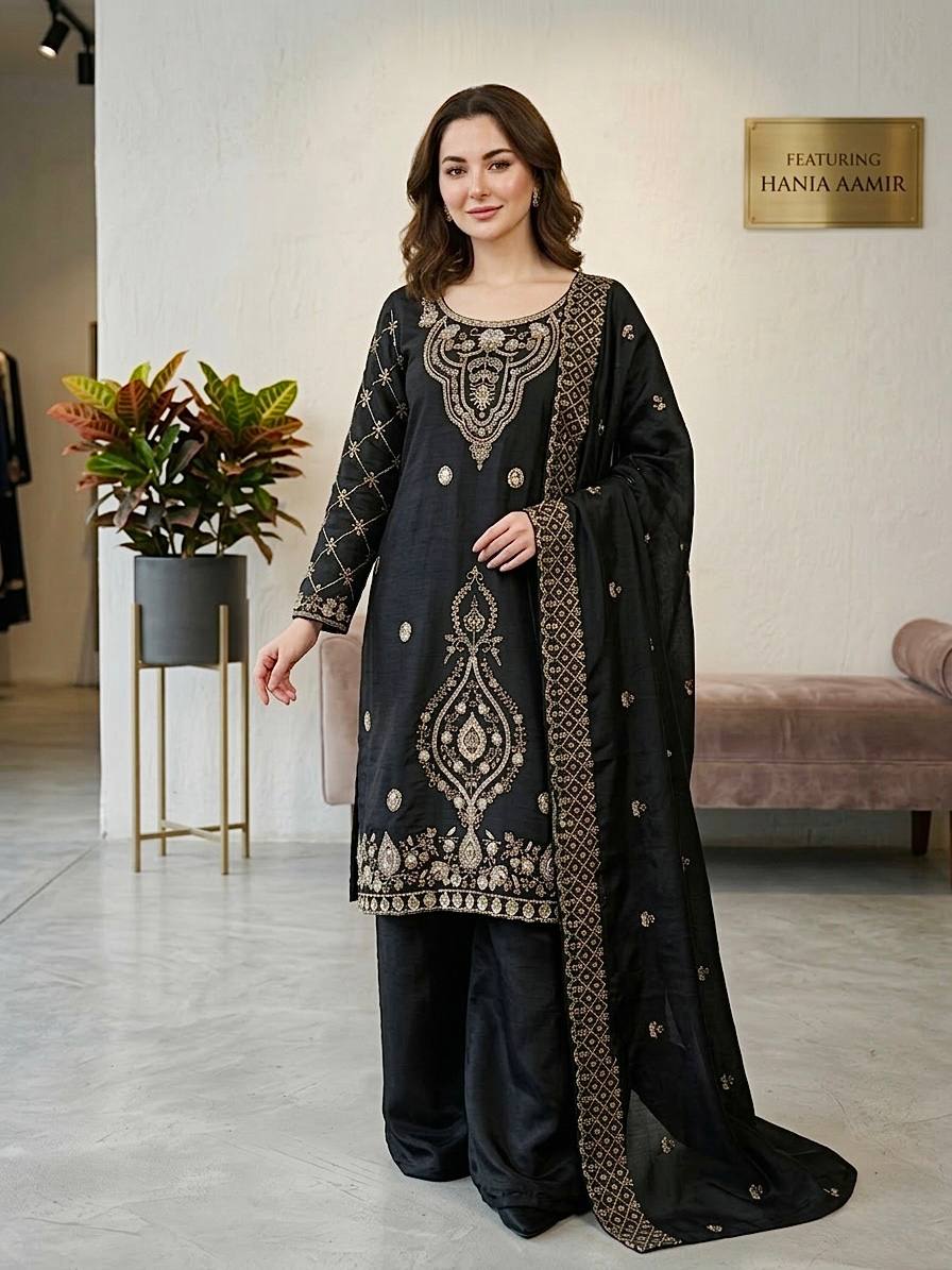 Color Handwork PREMIUM BLACK COLOR HANDWORK & EMBROIDERED WORK PLAZZO SUIT SET – Cholicart