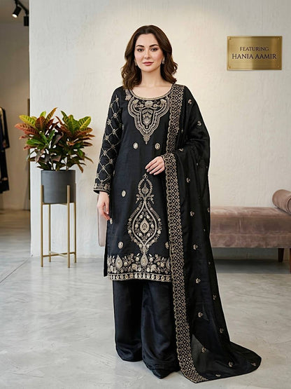 PREMIUM BLACK COLOR HANDWORK & EMBROIDERED WORK PLAZZO SUIT SET