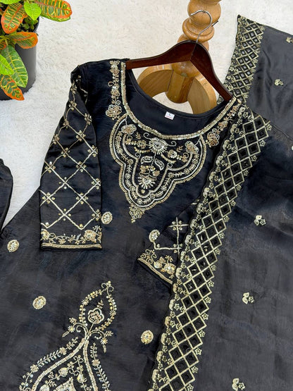 PREMIUM BLACK COLOR HANDWORK & EMBROIDERED WORK PLAZZO SUIT SET