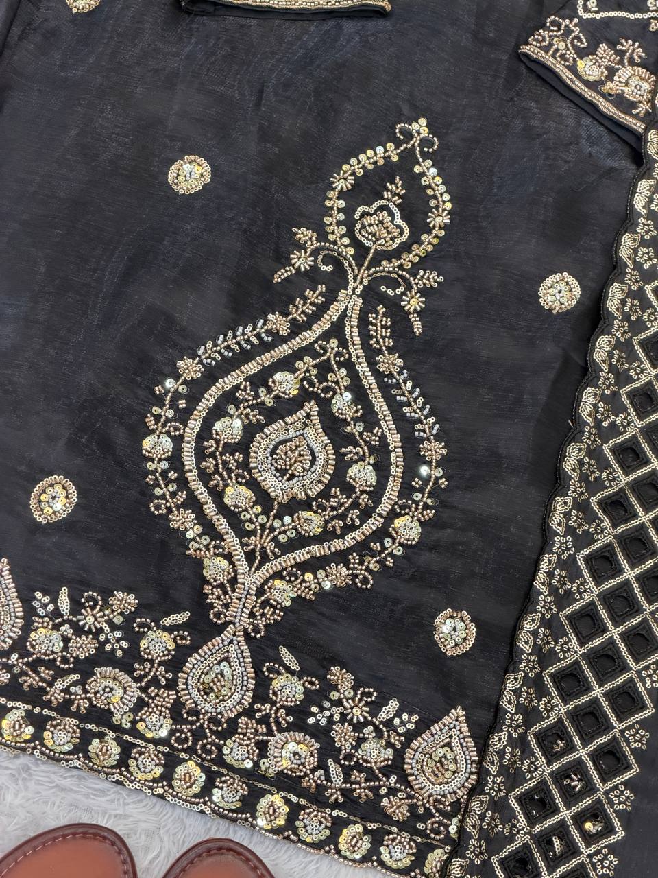PREMIUM BLACK COLOR HANDWORK & EMBROIDERED WORK PLAZZO SUIT SET