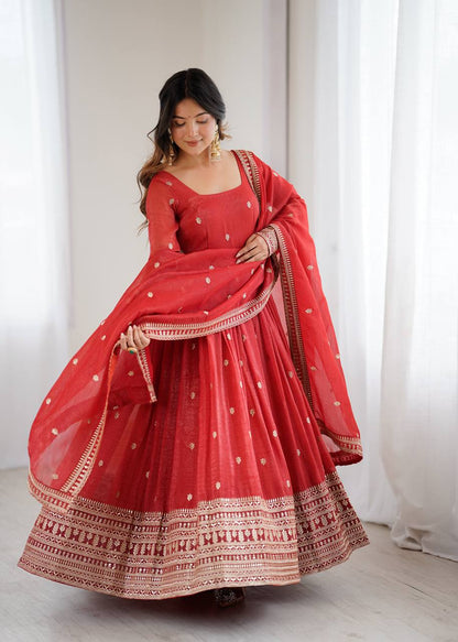 RUST COLOR WEDDING SPECIAL EMBROIDERED ANARKALI GOWN