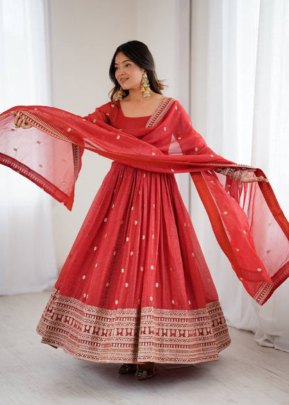 RUST COLOR WEDDING SPECIAL EMBROIDERED ANARKALI GOWN