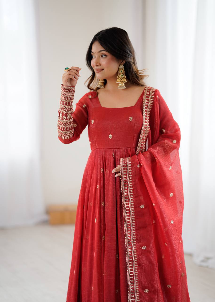 RUST COLOR WEDDING SPECIAL EMBROIDERED ANARKALI GOWN