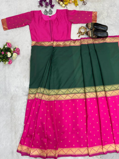 MOST TRENDING DUAL TONE MYSORE SILK ZIP & GO GOWN SAREE