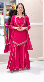 DESIGNER PINK ROMAN GLASS SILK EMBROIDERED SHARARA SUIT SET
