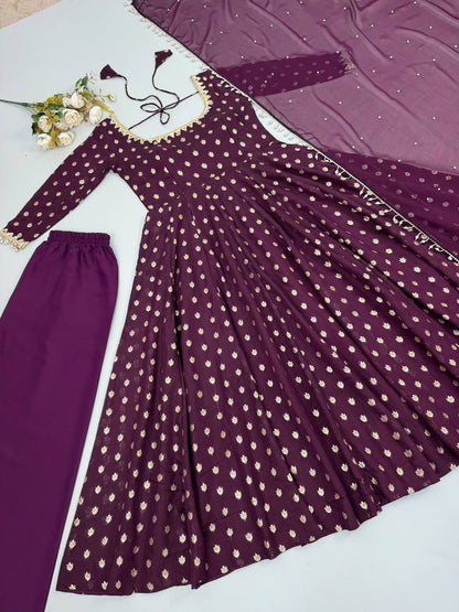 WINE HERITAGE WEAVE BANARASI SILK SUIT SET