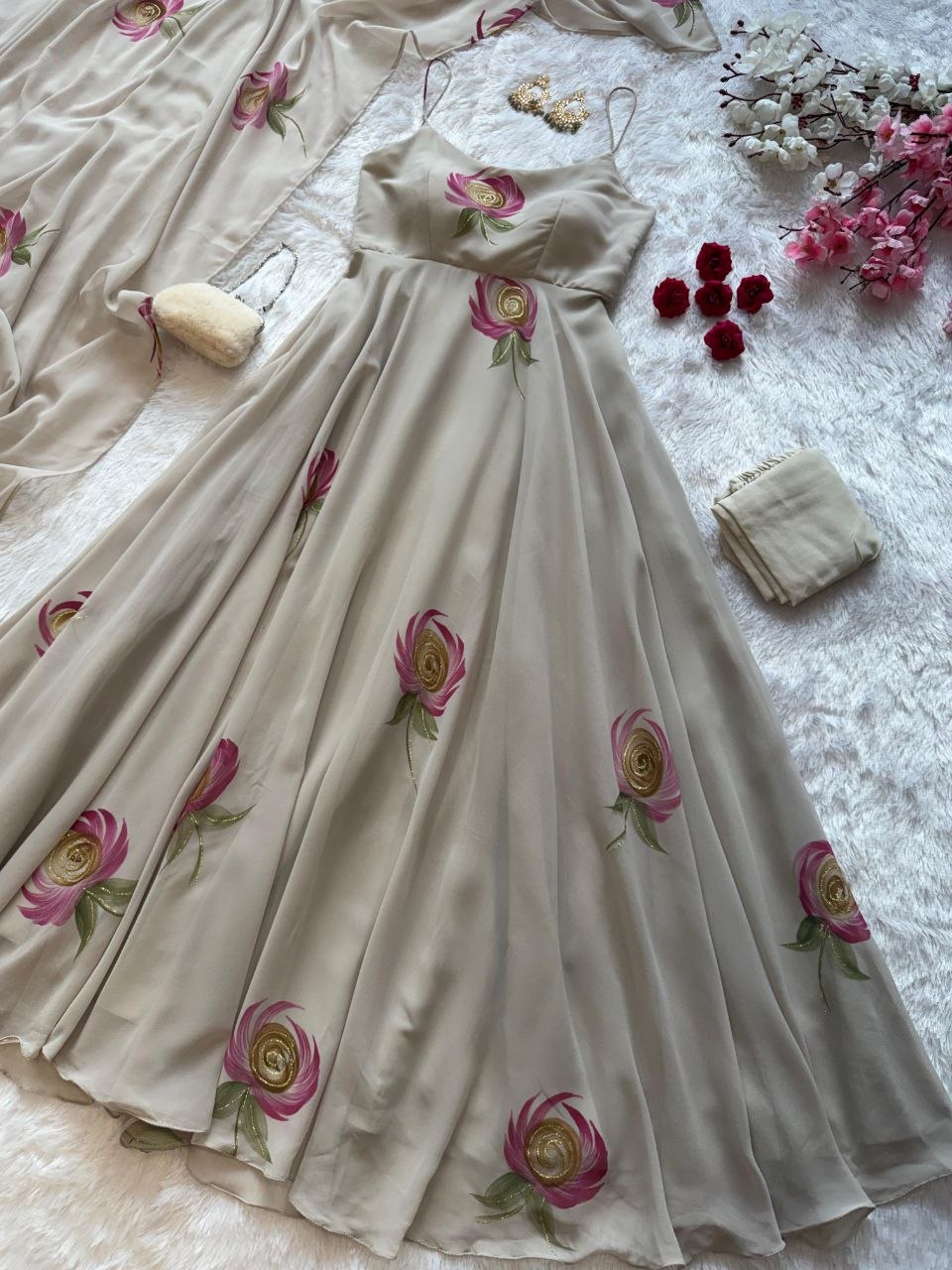 MOONLIT ROSE HAND PAINTED ANARKALI SET
