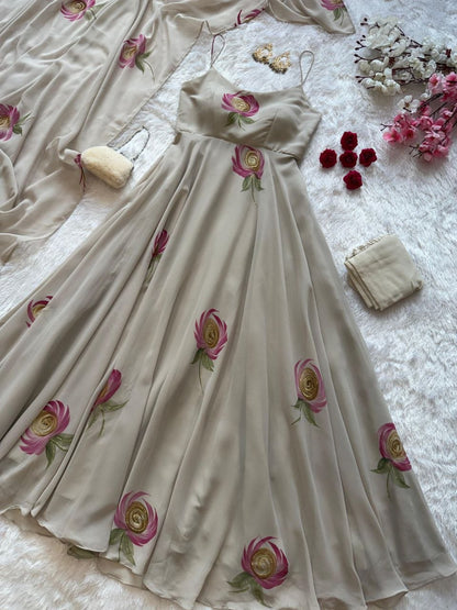 MOONLIT ROSE HAND PAINTED ANARKALI SET