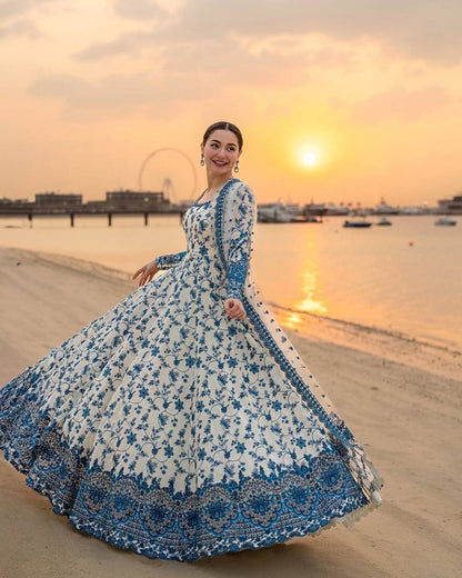 WHITE COLOR EMBROIDERED WORK ANARKALI GOWN