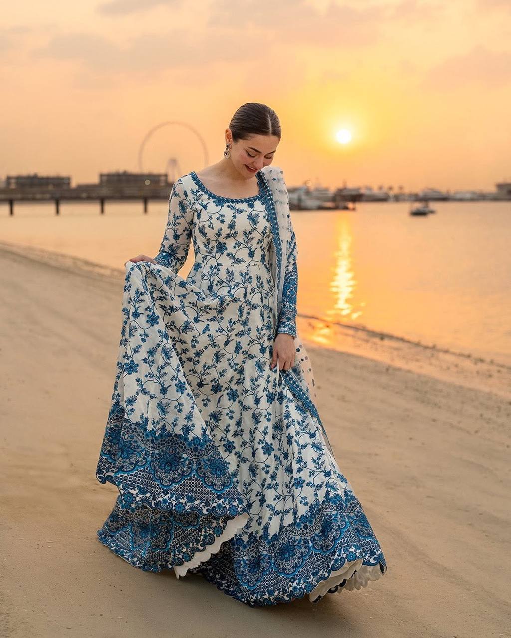 WHITE COLOR EMBROIDERED WORK ANARKALI GOWN