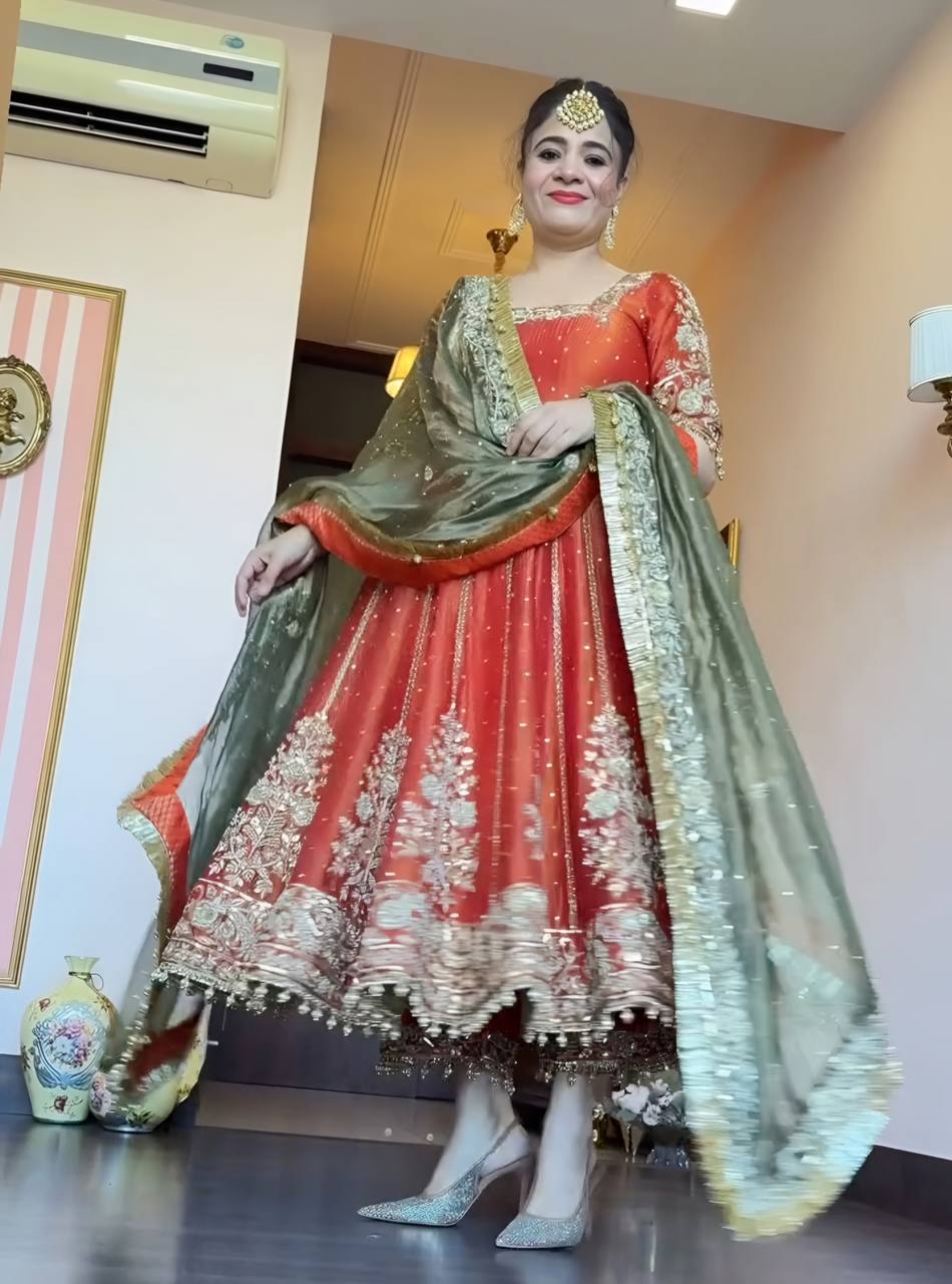 ORANGE SHADES PREMIUM QUALITY ANARKALI SUIT SET