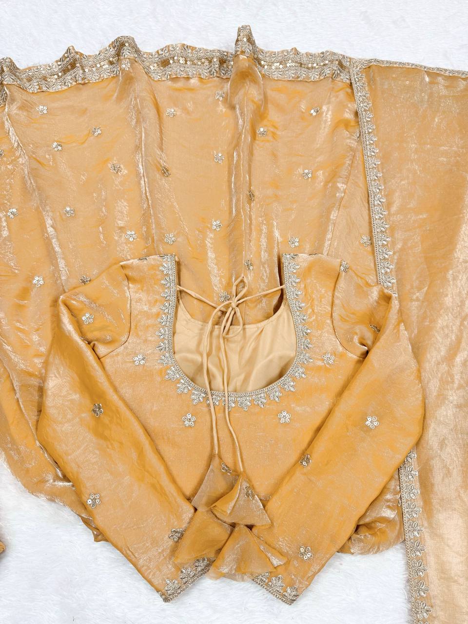 CREAM COLOR FANDY SILK BASE EMBROIDERED ANARKALI SUIT SET OF 3