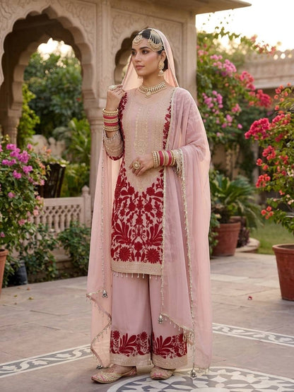 BLUSH PINK DESIGNER EMBROIDERED PLAZZO SUIT SET