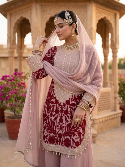 BLUSH PINK DESIGNER EMBROIDERED PLAZZO SUIT SET