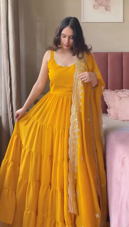 MUSTARD FAUX GEORGETTE FULLY FLAIR ANARKALI GOWN