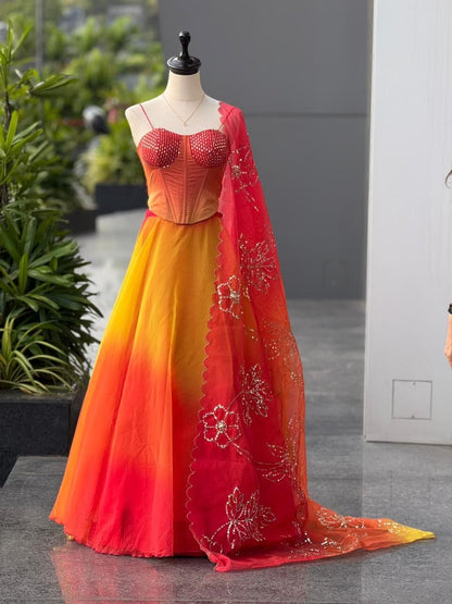 ORANGE & YELLOW SUNSET GLOW DESIGNER LEHENGA SET