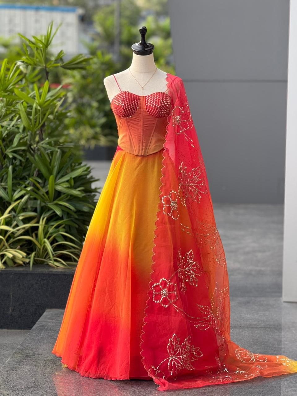 ORANGE & YELLOW SUNSET GLOW DESIGNER LEHENGA SET