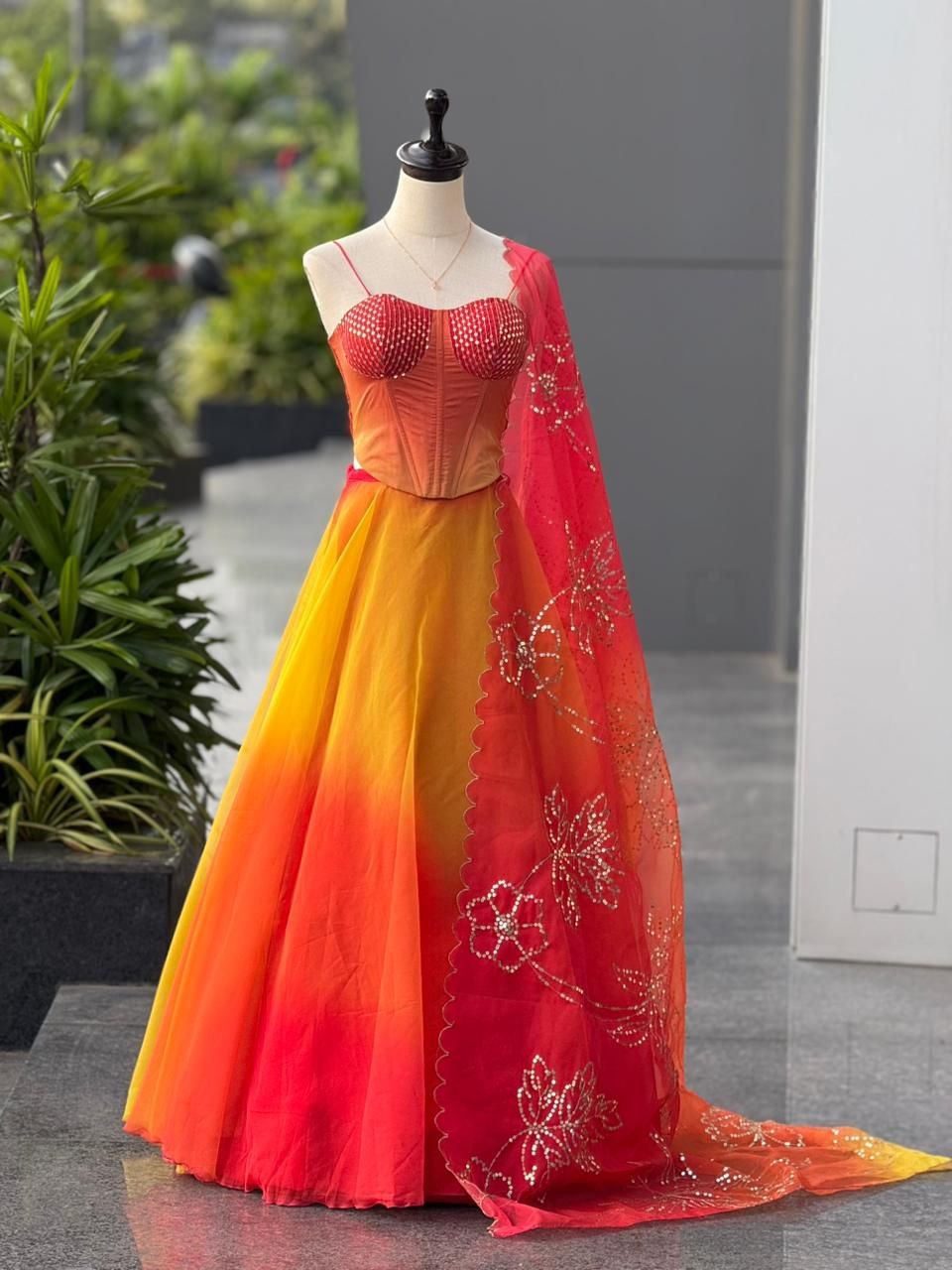 ORANGE & YELLOW SUNSET GLOW DESIGNER LEHENGA SET