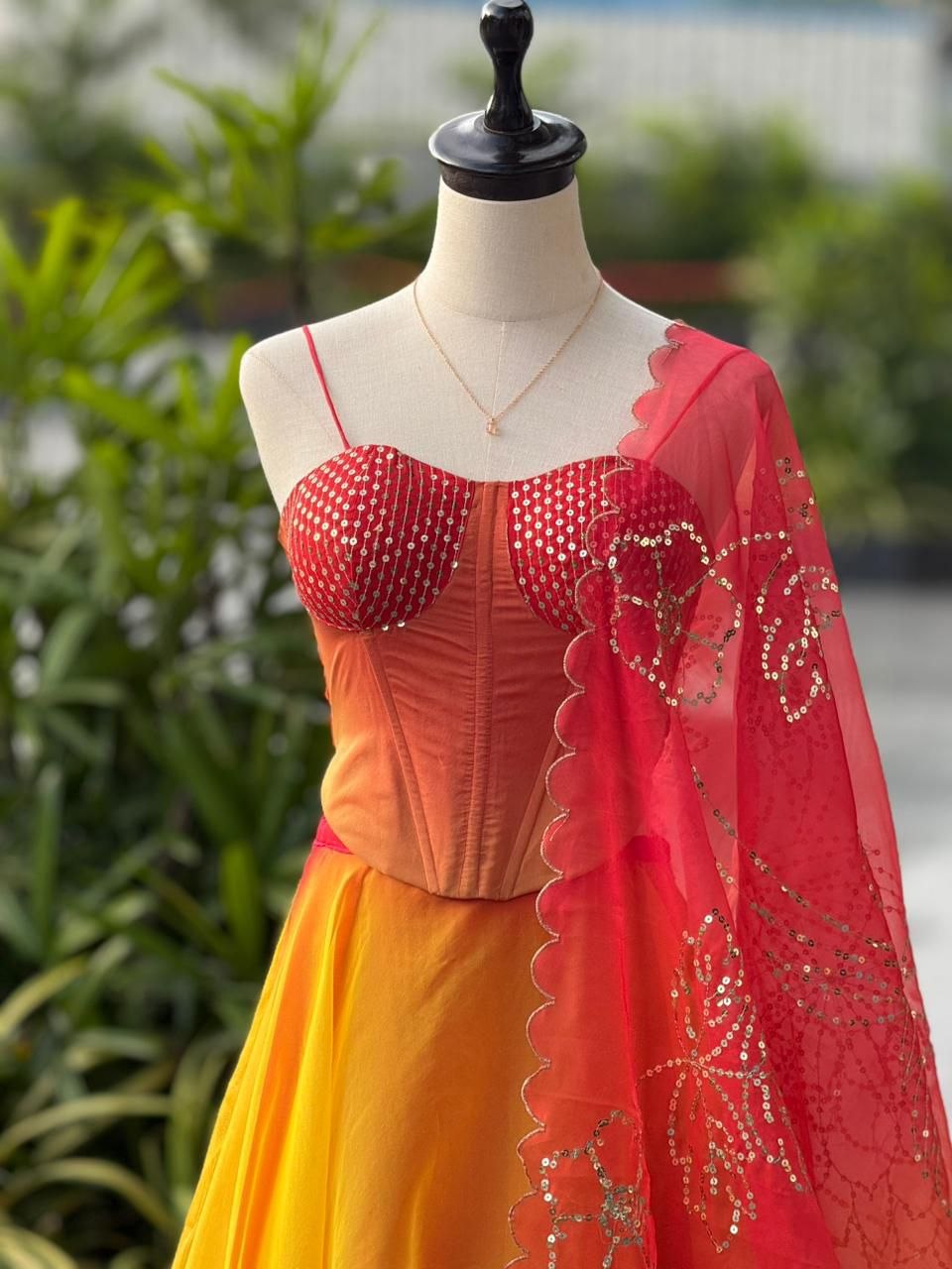 ORANGE & YELLOW SUNSET GLOW DESIGNER LEHENGA SET