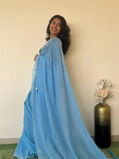 MONALISA KHADI COTTON SAREE WITH MIRROR WORK