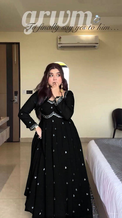 BLACK RITUAL GEORGETTE BASE ANARKALI GOWN SET OF 3