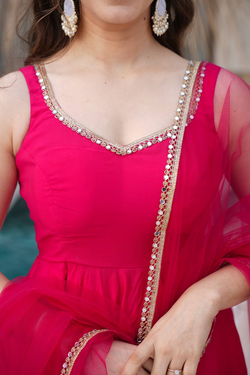 PURE ROMANSILK CHANDERI FABRIC BASE FULLY FLAIR ANARKALI SUIT SET OF 3