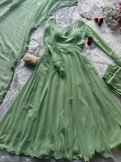 CELESTIAL MINT ELEGANCE PREMIUM DESIGNER ANARKALI SUIT SET