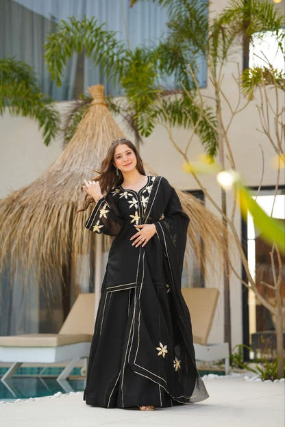 BLACK COLOR HEAVENLY CHARKHI GOTA KURTA SET