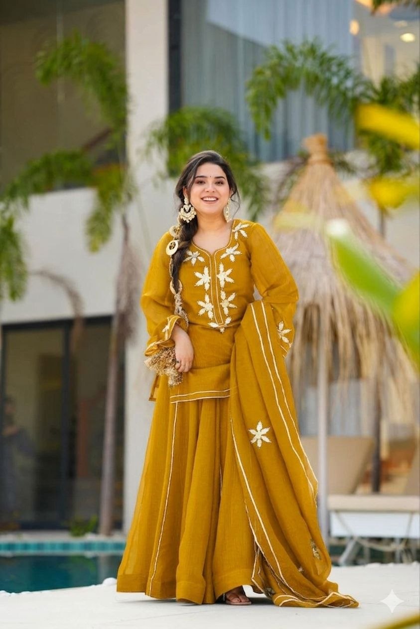MUSTARD COLOR HEAVENLY CHARKHI GOTA KURTA SET