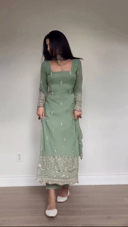 PISTA FAUX GEORGETTE BEAUTIFUL EMBROIDERED WORK SUIT SET