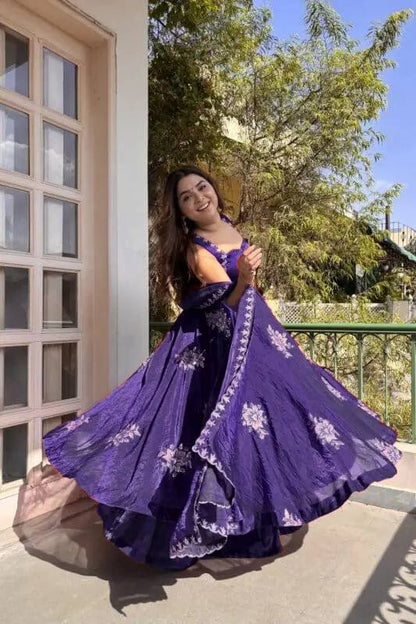 BLUE DESIGNER ANARKALI WITH SABYASACHI STYLE NECKLINE