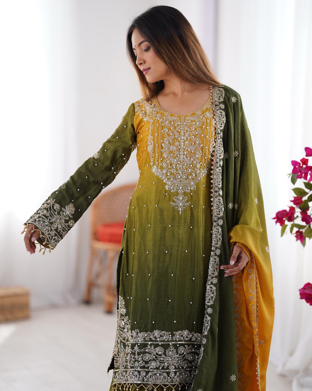 NUGGET GOLD COLOR GRACEFUL DUAL SHADED SHARARA SETS