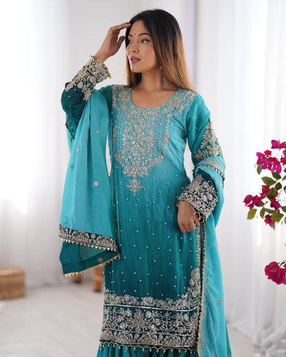 TURKISH JADE COLOR GRACEFUL DUAL SHADED SHARARA SETS